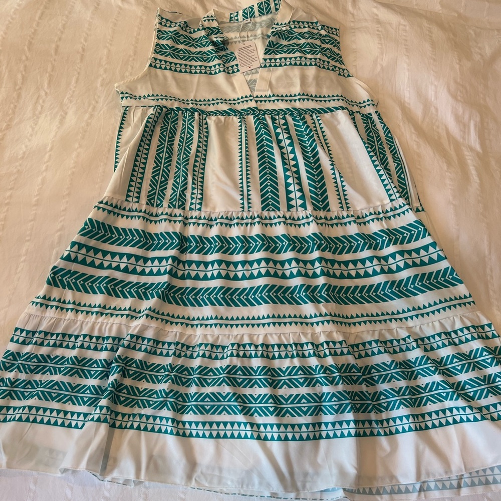 Turquoise printed Boho sundress.